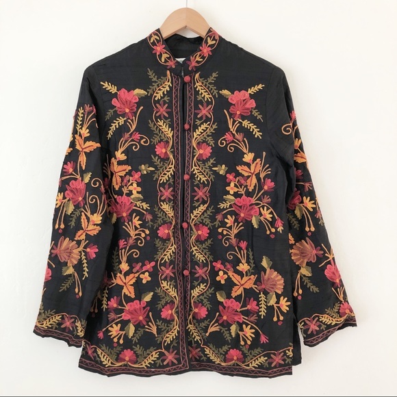 Coldwater Creek Jackets & Blazers - Coldwater Creek Silk Floral Embroidered Jacket